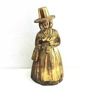 Vintage Brass Pilgrim Woman Bell Home Decor Thanksgiving Metal